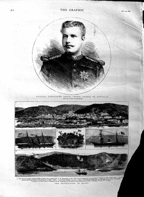 Alter antiker Druck 1883 Charles Louis Prinz Portugal Hayti Jacmel Schiffe 19.