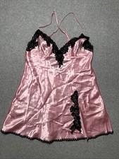 Fredericks Of Hollywood Slip Dress Pink Babydoll Satin Lace Lingerie Coquette M