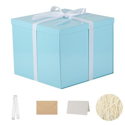 Large Gift Box with Lid 12.5x12.5x10 Inch Blue Shredded Paper Ribbon Present