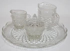 Vintage Anchor Hocking Wexford Waffle Pressed Glass Serving Set