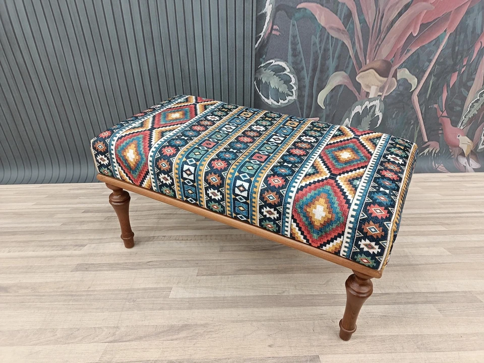 handmade bench, ottoman furniture, aztec pattern bench, bedroom ottoman - Image 2 of 4