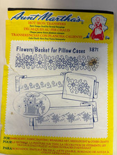 Aunt Martha's Iron-On Transfers 3871 for cross stitch, FLOWERS BASKET pillowcas