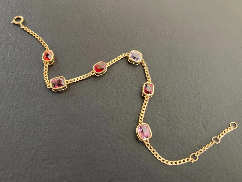 18K золото многоцветный шпинель кубинский ссылка цепочка браслет длина 7 дюймов - Изображение 4 из 4