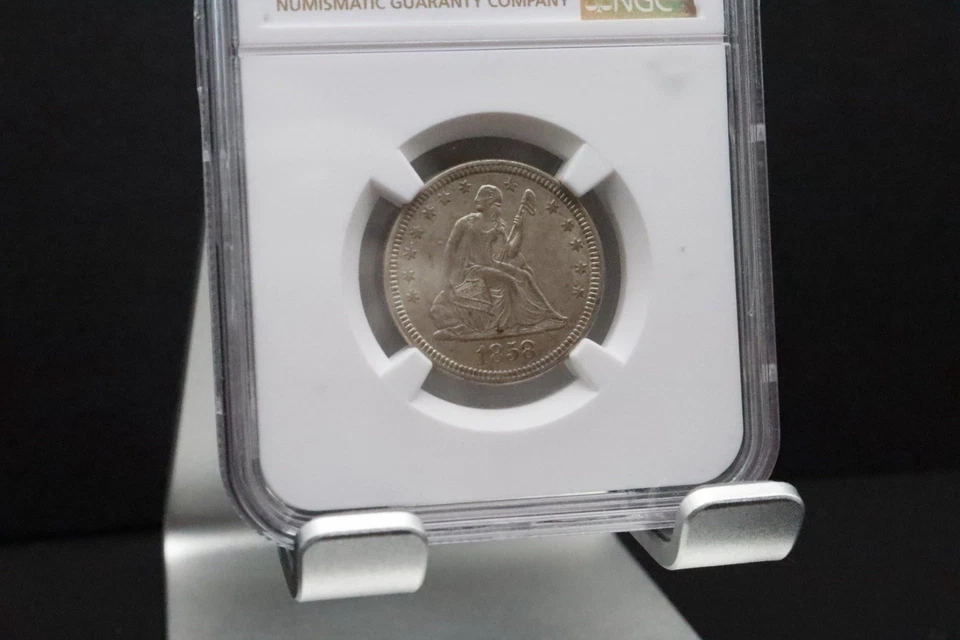 Cuarto de plata libertad sentada 1858 25C NGC AU 53 Foto 2 de 4