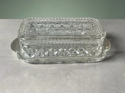 Vintage Anchor Hocking "Wexford" Clear Pressed Glass Covered Butter Dish
