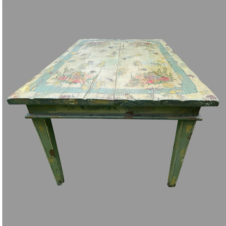 Mesa de jantar decorada vintage primitiva estilo country francês pintura floral - Imagem 2 de 4
