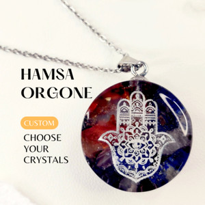 Authentic Hamsa Necklace Orgonite Pendant Fatima Hand Evil Eye Protection EMF Shield