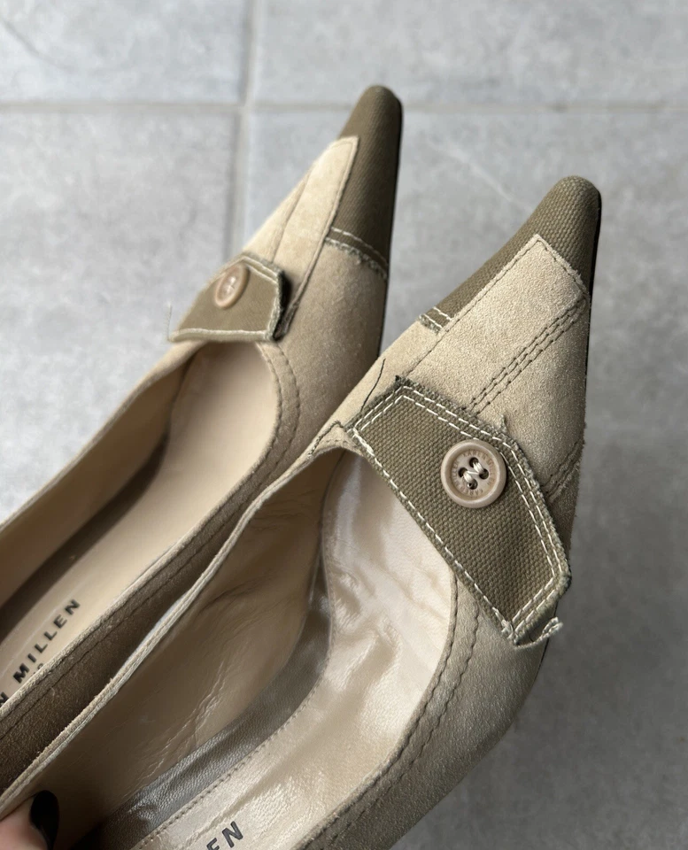 Винтажный Karen Millen кожи замши y2k каблуки 2000`s котенок каблуки туфли джинсовой ткани 36 - Изображение 4 из 4