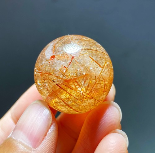 24,8 mm Natürlich Rot Kupfer Rutiliert Kristall Rund Perlen Kugel Heilung C440 - Bild 5 von 14