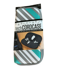 New tech CORDCASE Organizer Cords Small Electronics 4 Pockets Gray Green Stripes