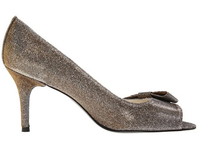 STUART WEITZMAN 7.5 N AA Bronze Pyrite Nocturn Bowover Open Toe Pump Heel NEW - Image 4 of 4