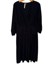 NY Collections Dress Size 2X Navy Blue Fit And Flare Stretch Women Dress