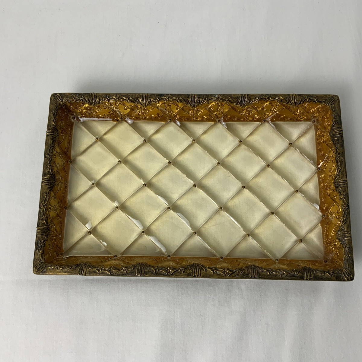 Vintage Dresser Tray Quilted Lucite Gold Tone Brassy Trim Art Nouveau Style Vintage Dresser Tray Quilted Lucite Gold Tone Brassy Trim Art Nouveau Style