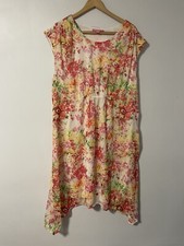 Woman Within Women's Pink Yellow Chiffon Floral Dress 20W Curved Hem