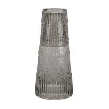 Elle Decor Bedside Water Carafe with Tumbler Set Pitcher 33 Ounce, Smoke Gray
