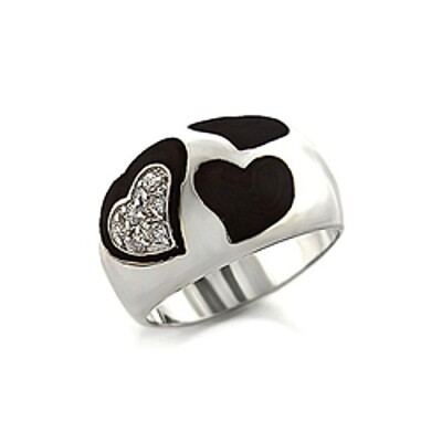 Elevated Black Heart Ring Silver Band in a Gift Box Great Gift Size 6 and 8