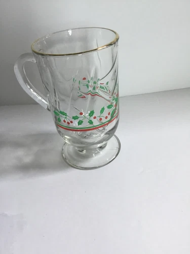 1 ARBY’S Holly Berry Christmas LIBBEY Glass Irish Coffee Tea Latte Cup Mugs VTG