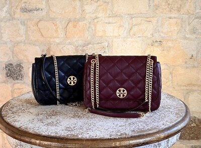 Tory Burch Large Willa Shoulder Bag Quilted Leather Chain