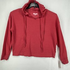 Womens Lounge Hoodie French Terry Long Sleeve V-Neck Red - Colsie Small