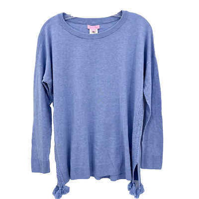 LILLY PULITZER Women's Sz S CoolMax Damara Periwinkle Blue Fringe Tassel Sweater