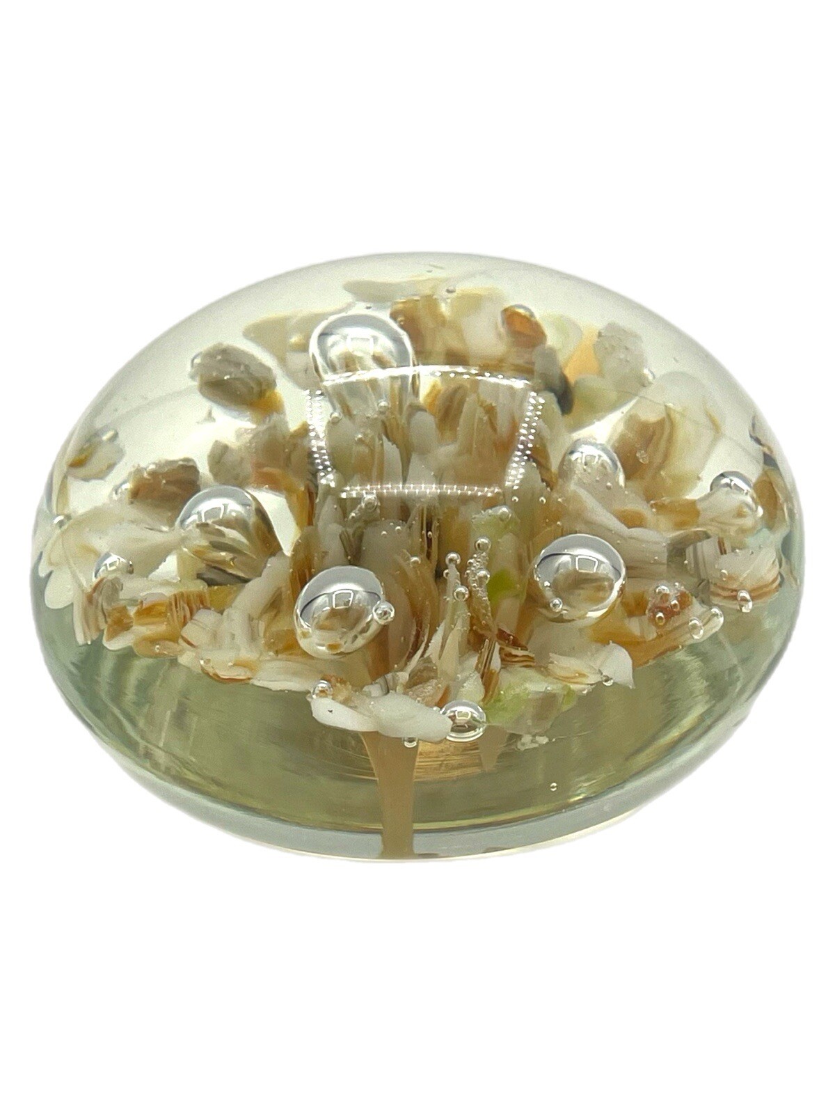 Vintage Vesta Large Paperweight Clear Glass Brown White Slag Glass Bubbles