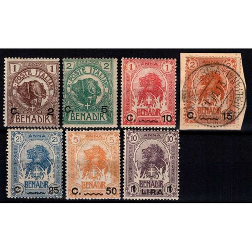 COLONIE SOMALIA 1906-07 ELEFANTI E LEONI 7 VALORI G.O MH* / USATI