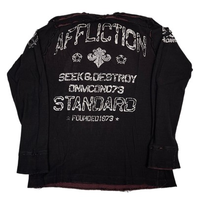 Y2K Affliction Reversible Long Sleeve Thermal Knit Graphic T Shirt 