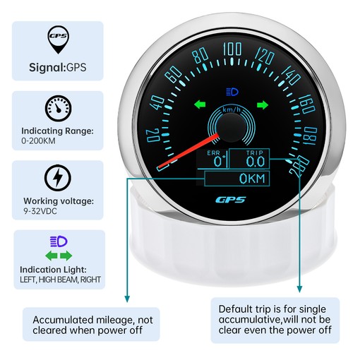 85MM GPS Speedometer 200km/h Gauge with Trip COG for Boat Car Truck Waterproof - Picture 4 of 21