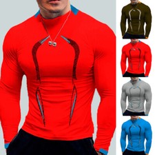 Men Compression Armour Base Layer Top Long Sleeve Thermal Gym Sports Shirts Tee
