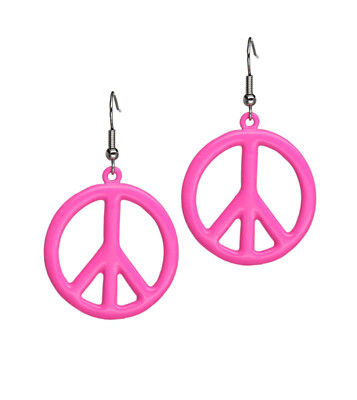 Large Neon Hot Pink Hippie Peace Sign Dangle Earrings #835-P