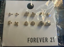 women Earrings Forever 21 Fashion Rhinestone  Gold tone Crystal Set of 6 Pair
