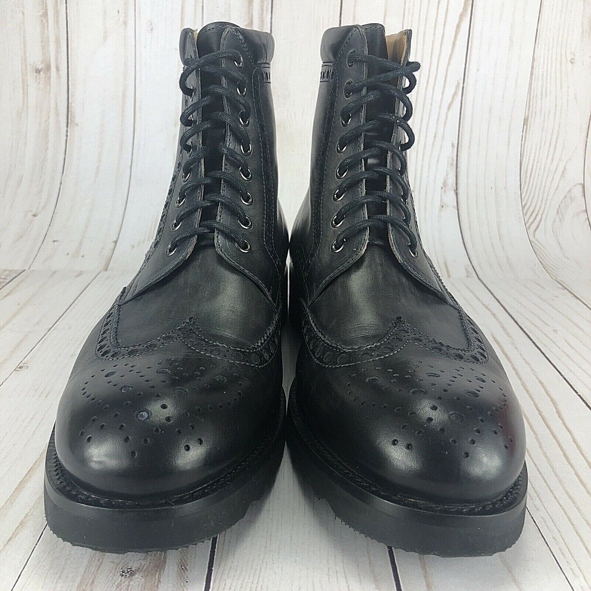 Magnanni Fairfax Combat Boots Wingtip Brogue Medallion Gray 