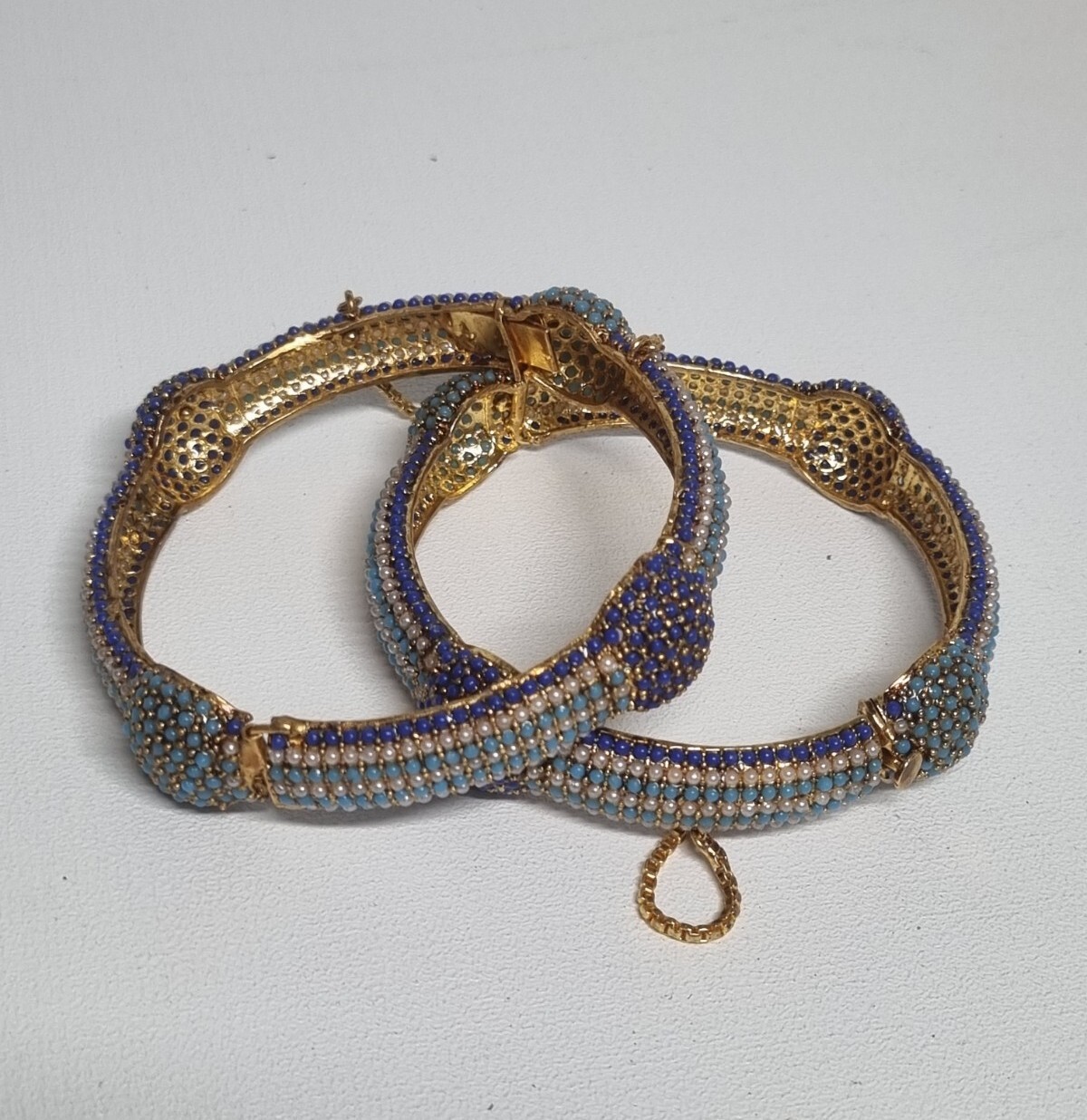 Indian Pakistani Gold Kara Bangles With blue and Turquoise Stones eBay