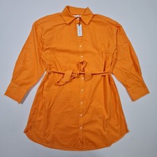 Velvet by Graham & Spence Womens Shirt Dress Orange Small Belted Cotton
