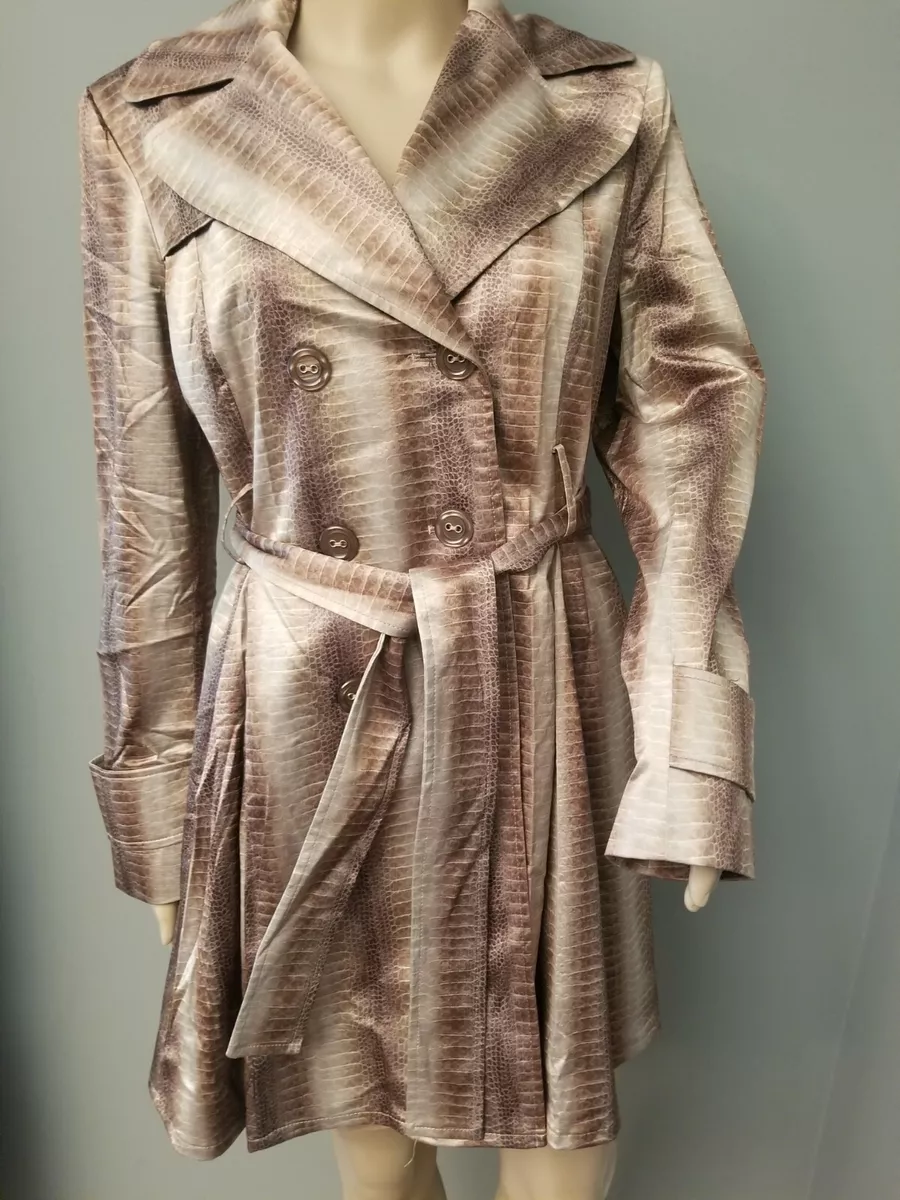 Helene Berman London Tan Brown Snake Print Belted Trench Coat