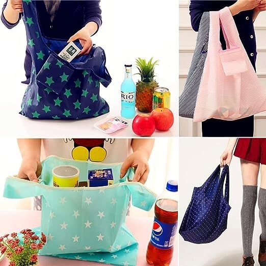 6 Pcs Reusable Shopping Bag Foldable Washable Travel Shopping Tote Grocery Bags