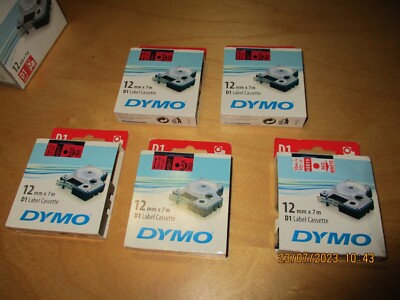 5x Dymo D1 Label Cassettes 12 mm x 7 m Schwarz/Rot (4x) & Weiss/Rot (1x) NEU