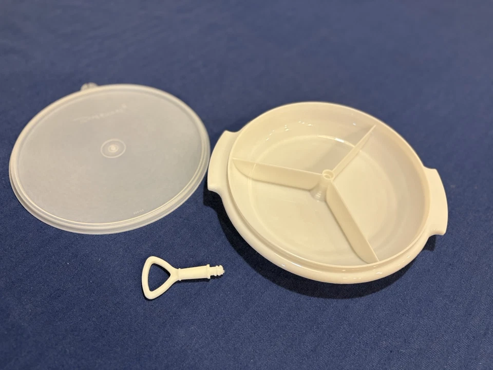 Tupperware Vintage Suzette White Divided Relish Server With Burp Seal Lid #608 - Image 4 of 4