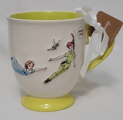Rae Dunn Disney Peter Pan Tinkerbell Wendy Flying ''Never Grow Up'' Mug White Cup