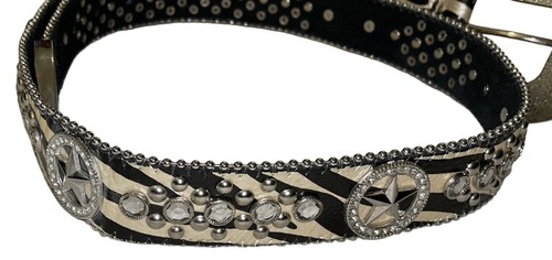 Montana West Ladies Leather Belt Black White Bling Rhinestone Womens Sz 38 NWOT - Picture 4 of 7