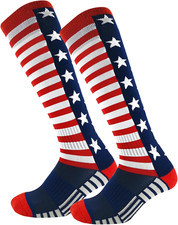 American Flag Athletic Knee High Socks Patriotic over the Calf Socks for Basebal