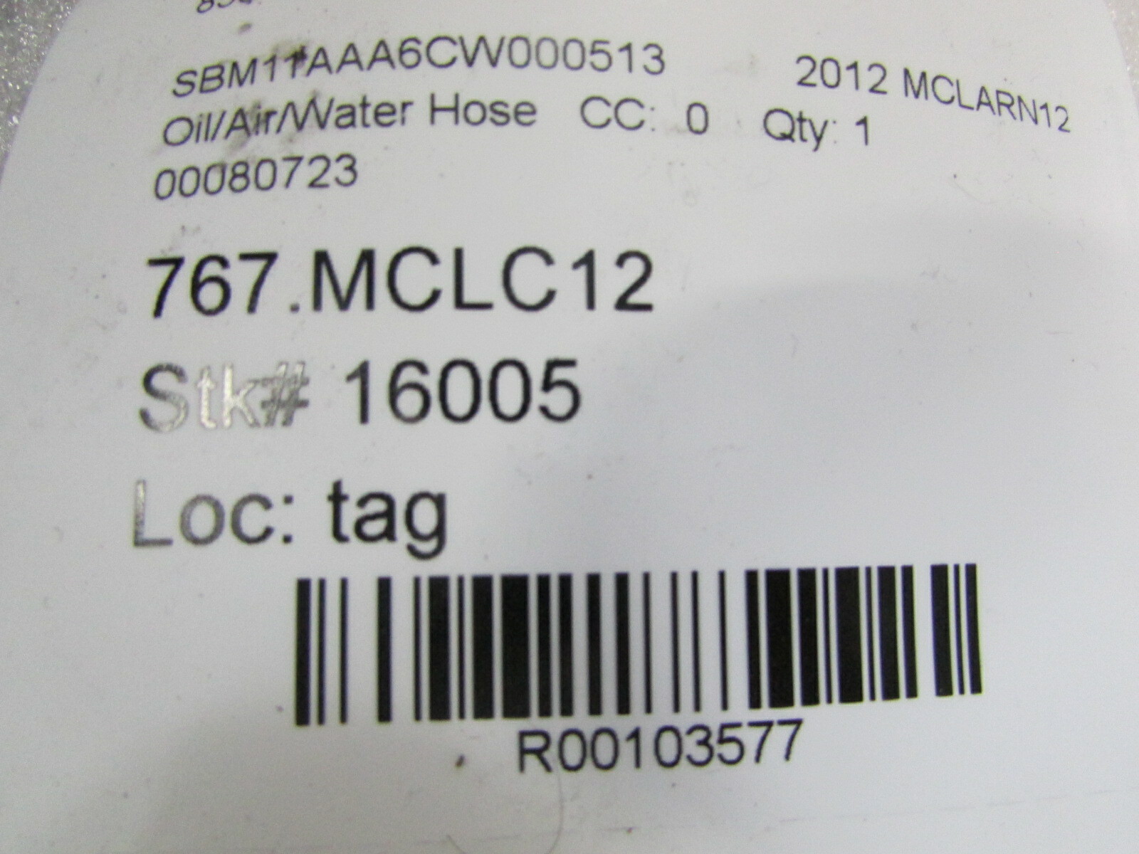 McLaren MP4-12C, Oil Hose, Used, P/N 00080723