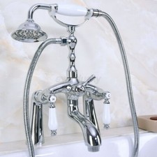 Deck Mount Bathtub Faucet Polished Chrome Brass Mixer Tap with Hand Shower Spray