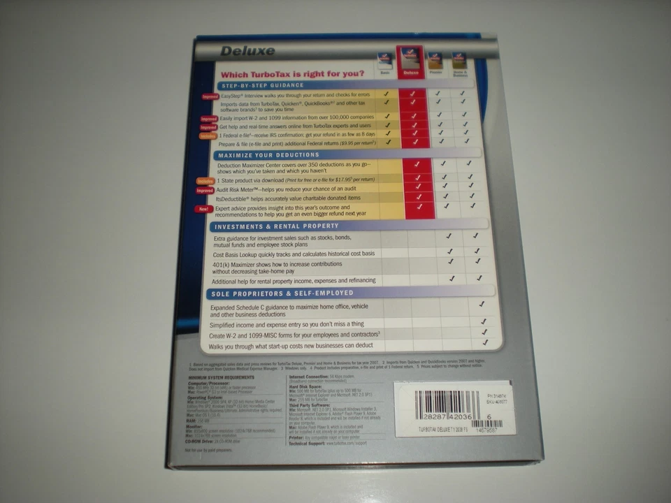 Turbotax 2008 Deluxe with state. Turbo tax. New. State support discontinued. - Image 2 of 2