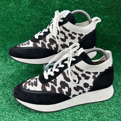 Loeffler Randall Kinane Leopard Print Knit Suede Sneakers Womens 8M Black White
