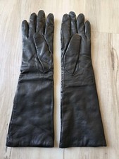 Women  s Italian Parisi Gloves Lined Long 15-16 Inch Black Leather Size 8