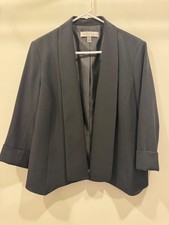 Kasper Black Blazer Open Front Cuffed Sleeves Size 12 NEW