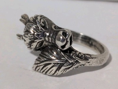 VINTAGE STERLING SILVER DETAILED ORNATE DRAGON W/ TAIL WRAPAROUND