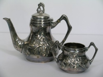 French Art Nouveau Silverplate Set Tea and Creamer