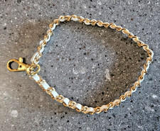 White Leather Gold Tone Cable Chain Wristlet Strap Keychain 8"